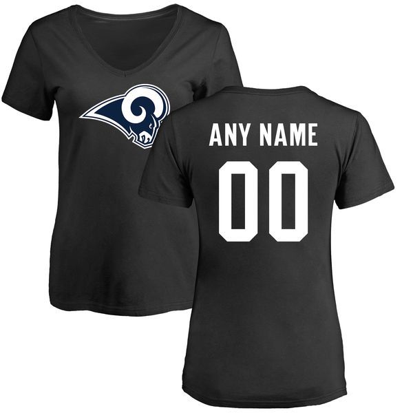 Women Los Angeles Rams NFL Pro Line Black Custom Name and Number Logo Slim Fit T-Shirt->nfl t-shirts->Sports Accessory